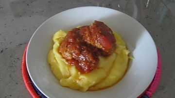 Slow Cooker Turkey and Pork Meatballs with Spicy Tomato Sauce and Easy Cheesy Polenta